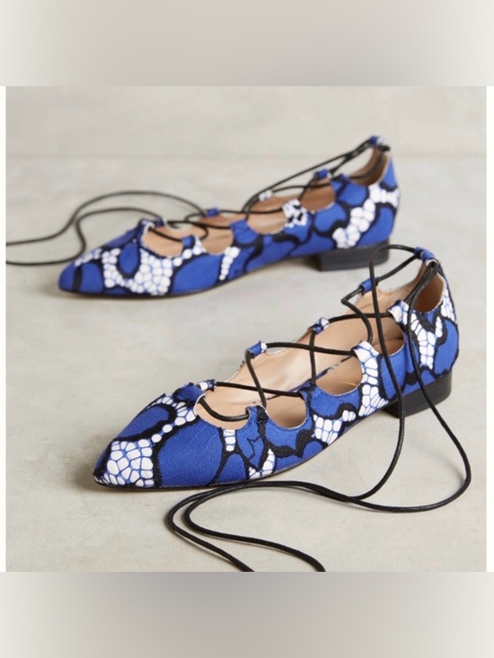 Anthropologie Shoes - Anthropologie Billy Ella Blue Gillie Printed Lace Up Point Toe Ballet Flat Sz 8